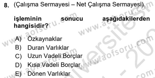 Ön Muhasebe Yazılımları Ve Kullanımı Dersi 2021 - 2022 Yılı (Final) Dönem Sonu Sınav Soruları 8. Soru