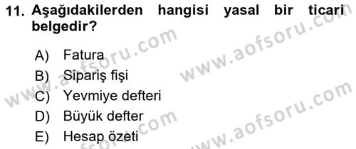 Ön Muhasebe Yazılımları Ve Kullanımı Dersi 2021 - 2022 Yılı Yaz Okulu Sınav Soruları 11. Soru