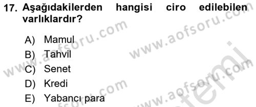 Ön Muhasebe Yazılımları Ve Kullanımı Dersi 2021 - 2022 Yılı Yaz Okulu Sınav Soruları 17. Soru