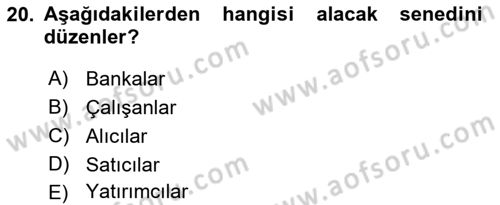 Ön Muhasebe Yazılımları Ve Kullanımı Dersi 2021 - 2022 Yılı Yaz Okulu Sınav Soruları 20. Soru
