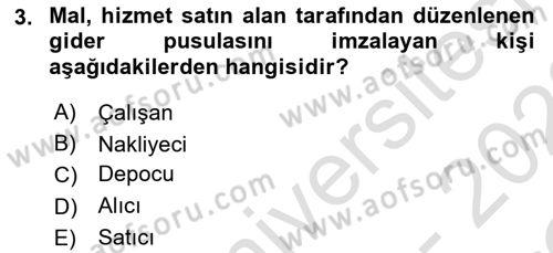 Ön Muhasebe Yazılımları Ve Kullanımı Dersi 2021 - 2022 Yılı Yaz Okulu Sınav Soruları 3. Soru