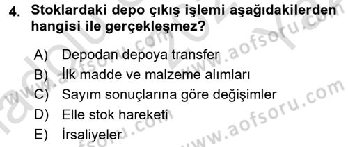 Ön Muhasebe Yazılımları Ve Kullanımı Dersi 2021 - 2022 Yılı Yaz Okulu Sınav Soruları 4. Soru