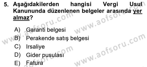 Ön Muhasebe Yazılımları Ve Kullanımı Dersi 2021 - 2022 Yılı Yaz Okulu Sınav Soruları 5. Soru