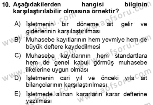 Ön Muhasebe Yazılımları Ve Kullanımı Dersi 2023 - 2024 Yılı (Vize) Ara Sınav Soruları 10. Soru