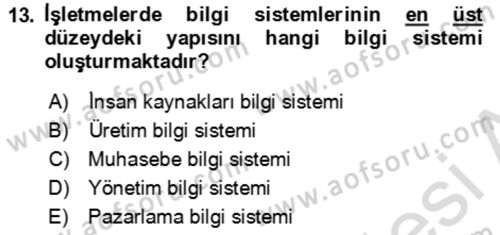 Ön Muhasebe Yazılımları Ve Kullanımı Dersi 2023 - 2024 Yılı (Vize) Ara Sınav Soruları 13. Soru