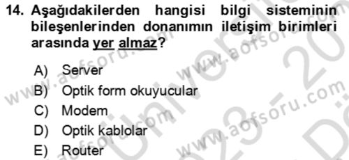 Ön Muhasebe Yazılımları Ve Kullanımı Dersi 2023 - 2024 Yılı (Vize) Ara Sınav Soruları 14. Soru