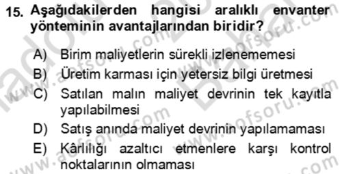 Ön Muhasebe Yazılımları Ve Kullanımı Dersi 2023 - 2024 Yılı (Vize) Ara Sınav Soruları 15. Soru