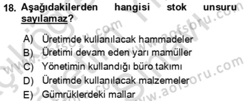 Ön Muhasebe Yazılımları Ve Kullanımı Dersi 2023 - 2024 Yılı (Vize) Ara Sınav Soruları 18. Soru