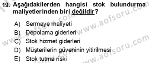 Ön Muhasebe Yazılımları Ve Kullanımı Dersi 2023 - 2024 Yılı (Vize) Ara Sınav Soruları 19. Soru
