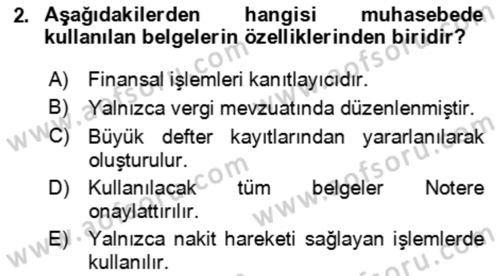 Ön Muhasebe Yazılımları Ve Kullanımı Dersi 2023 - 2024 Yılı (Vize) Ara Sınav Soruları 2. Soru