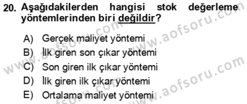 Ön Muhasebe Yazılımları Ve Kullanımı Dersi 2023 - 2024 Yılı (Vize) Ara Sınav Soruları 20. Soru