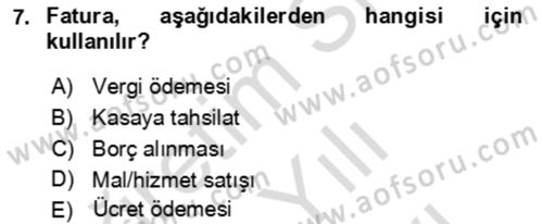 Ön Muhasebe Yazılımları Ve Kullanımı Dersi 2023 - 2024 Yılı (Vize) Ara Sınav Soruları 7. Soru