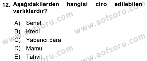 Ön Muhasebe Yazılımları Ve Kullanımı Dersi 2023 - 2024 Yılı (Final) Dönem Sonu Sınav Soruları 12. Soru