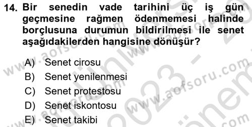 Ön Muhasebe Yazılımları Ve Kullanımı Dersi 2023 - 2024 Yılı (Final) Dönem Sonu Sınav Soruları 14. Soru