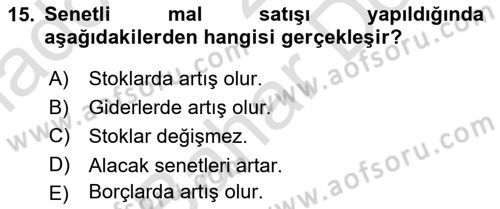 Ön Muhasebe Yazılımları Ve Kullanımı Dersi 2023 - 2024 Yılı (Final) Dönem Sonu Sınav Soruları 15. Soru