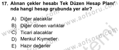 Ön Muhasebe Yazılımları Ve Kullanımı Dersi 2023 - 2024 Yılı (Final) Dönem Sonu Sınav Soruları 17. Soru