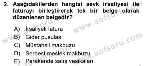 Ön Muhasebe Yazılımları Ve Kullanımı Dersi 2023 - 2024 Yılı (Final) Dönem Sonu Sınav Soruları 2. Soru