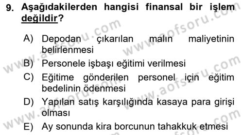 Ön Muhasebe Yazılımları Ve Kullanımı Dersi 2023 - 2024 Yılı (Final) Dönem Sonu Sınav Soruları 9. Soru