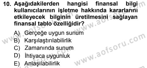 Genel Muhasebe 1 Dersi 2012 - 2013 Yılı (Vize) Ara Sınav Soruları 10. Soru