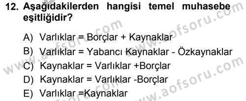 Genel Muhasebe 1 Dersi 2012 - 2013 Yılı (Vize) Ara Sınav Soruları 12. Soru