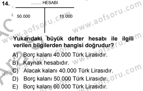 Genel Muhasebe 1 Dersi 2012 - 2013 Yılı (Vize) Ara Sınav Soruları 14. Soru