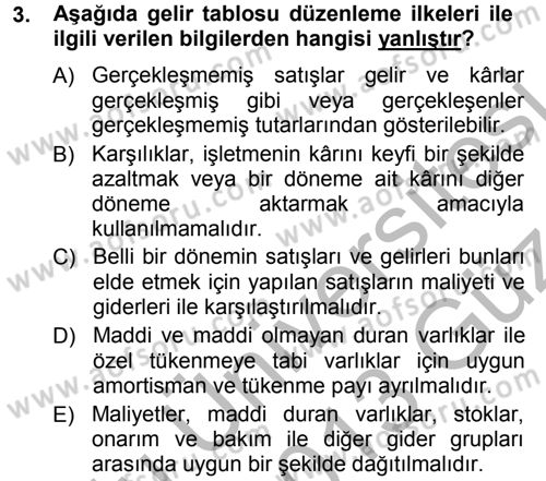 Genel Muhasebe 1 Dersi 2012 - 2013 Yılı (Vize) Ara Sınav Soruları 3. Soru
