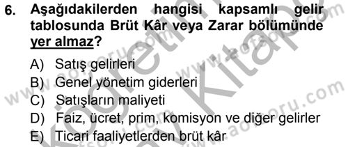 Genel Muhasebe 1 Dersi 2012 - 2013 Yılı (Vize) Ara Sınav Soruları 6. Soru