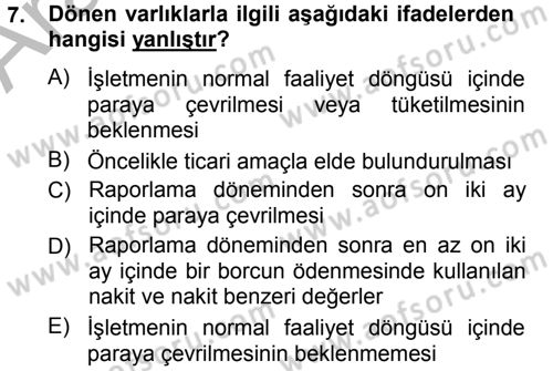 Genel Muhasebe 1 Dersi 2012 - 2013 Yılı (Vize) Ara Sınav Soruları 7. Soru