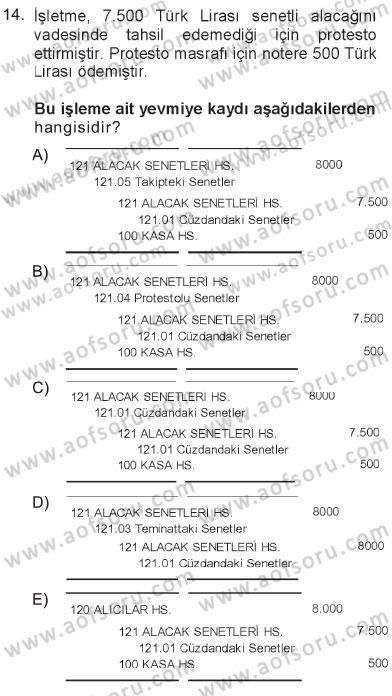 Genel Muhasebe 1 Dersi 2012 - 2013 Yılı Tek Ders Sınav Soruları 14. Soru