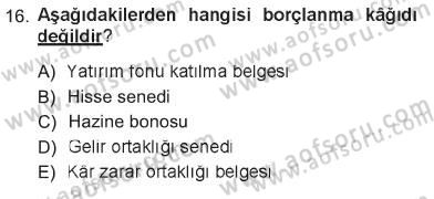 Genel Muhasebe 1 Dersi 2012 - 2013 Yılı Tek Ders Sınav Soruları 16. Soru