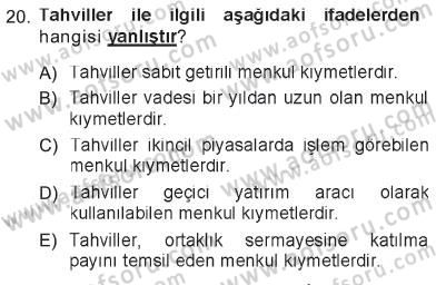 Genel Muhasebe 1 Dersi 2012 - 2013 Yılı Tek Ders Sınav Soruları 20. Soru