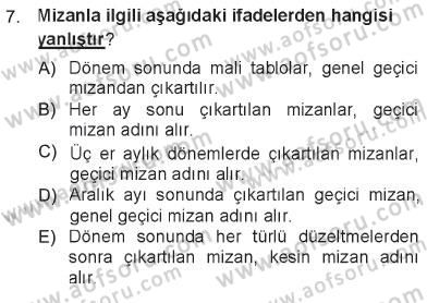 Genel Muhasebe 1 Dersi 2012 - 2013 Yılı Tek Ders Sınav Soruları 7. Soru