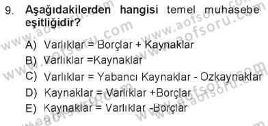 Genel Muhasebe 1 Dersi 2012 - 2013 Yılı Tek Ders Sınav Soruları 9. Soru