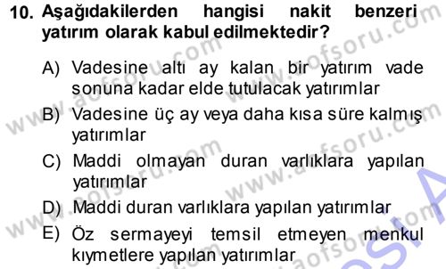 Genel Muhasebe 1 Dersi 2013 - 2014 Yılı (Vize) Ara Sınav Soruları 10. Soru