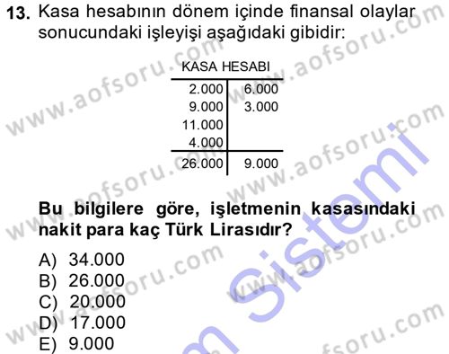 Genel Muhasebe 1 Dersi 2013 - 2014 Yılı (Vize) Ara Sınav Soruları 13. Soru