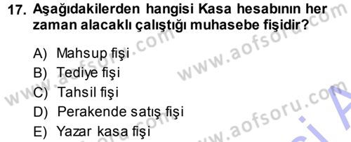 Genel Muhasebe 1 Dersi 2013 - 2014 Yılı (Vize) Ara Sınavı 17. Soru