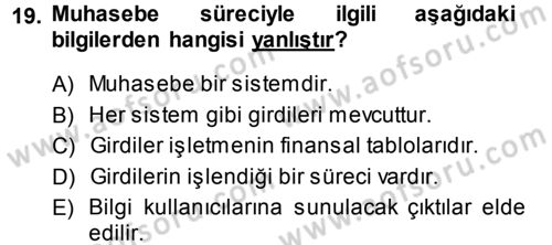 Genel Muhasebe 1 Dersi 2013 - 2014 Yılı (Vize) Ara Sınav Soruları 19. Soru