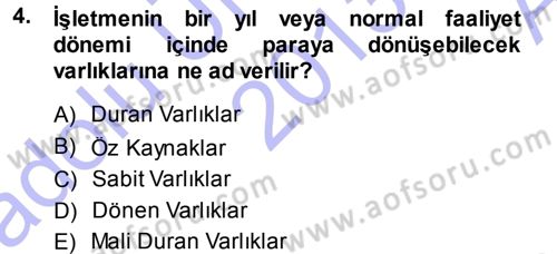 Genel Muhasebe 1 Dersi 2013 - 2014 Yılı (Vize) Ara Sınav Soruları 4. Soru