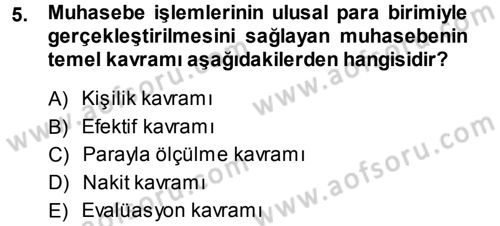 Genel Muhasebe 1 Dersi 2013 - 2014 Yılı (Vize) Ara Sınav Soruları 5. Soru