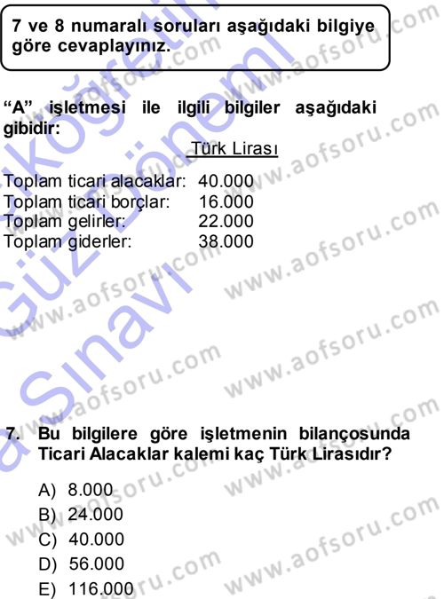 Genel Muhasebe 1 Dersi 2013 - 2014 Yılı (Vize) Ara Sınav Soruları 7. Soru