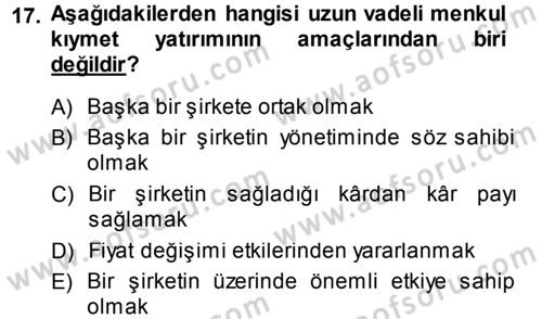 Genel Muhasebe 1 Dersi 2013 - 2014 Yılı (Final) Dönem Sonu Sınav Soruları 17. Soru