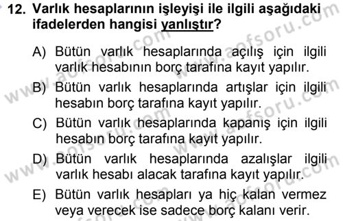 Genel Muhasebe 1 Dersi 2014 - 2015 Yılı (Vize) Ara Sınav Soruları 12. Soru