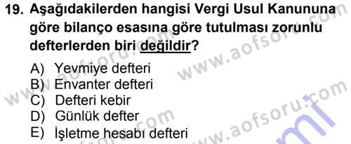 Genel Muhasebe 1 Dersi 2014 - 2015 Yılı (Vize) Ara Sınav Soruları 19. Soru