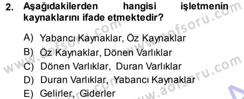 Genel Muhasebe 1 Dersi 2014 - 2015 Yılı (Vize) Ara Sınav Soruları 2. Soru