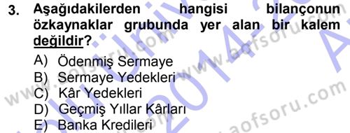 Genel Muhasebe 1 Dersi 2014 - 2015 Yılı (Vize) Ara Sınav Soruları 3. Soru