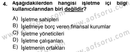 Genel Muhasebe 1 Dersi 2014 - 2015 Yılı (Vize) Ara Sınav Soruları 4. Soru