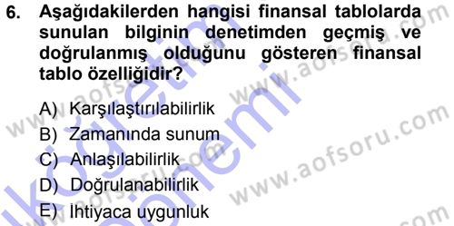 Genel Muhasebe 1 Dersi 2014 - 2015 Yılı (Vize) Ara Sınavı 6. Soru