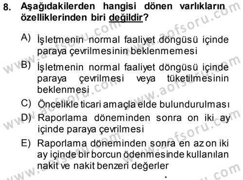 Genel Muhasebe 1 Dersi 2014 - 2015 Yılı (Vize) Ara Sınav Soruları 8. Soru
