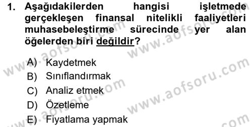 Genel Muhasebe 1 Dersi 2015 - 2016 Yılı (Vize) Ara Sınav Soruları 1. Soru