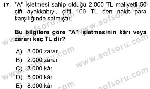 Genel Muhasebe 1 Dersi 2015 - 2016 Yılı (Vize) Ara Sınav Soruları 17. Soru